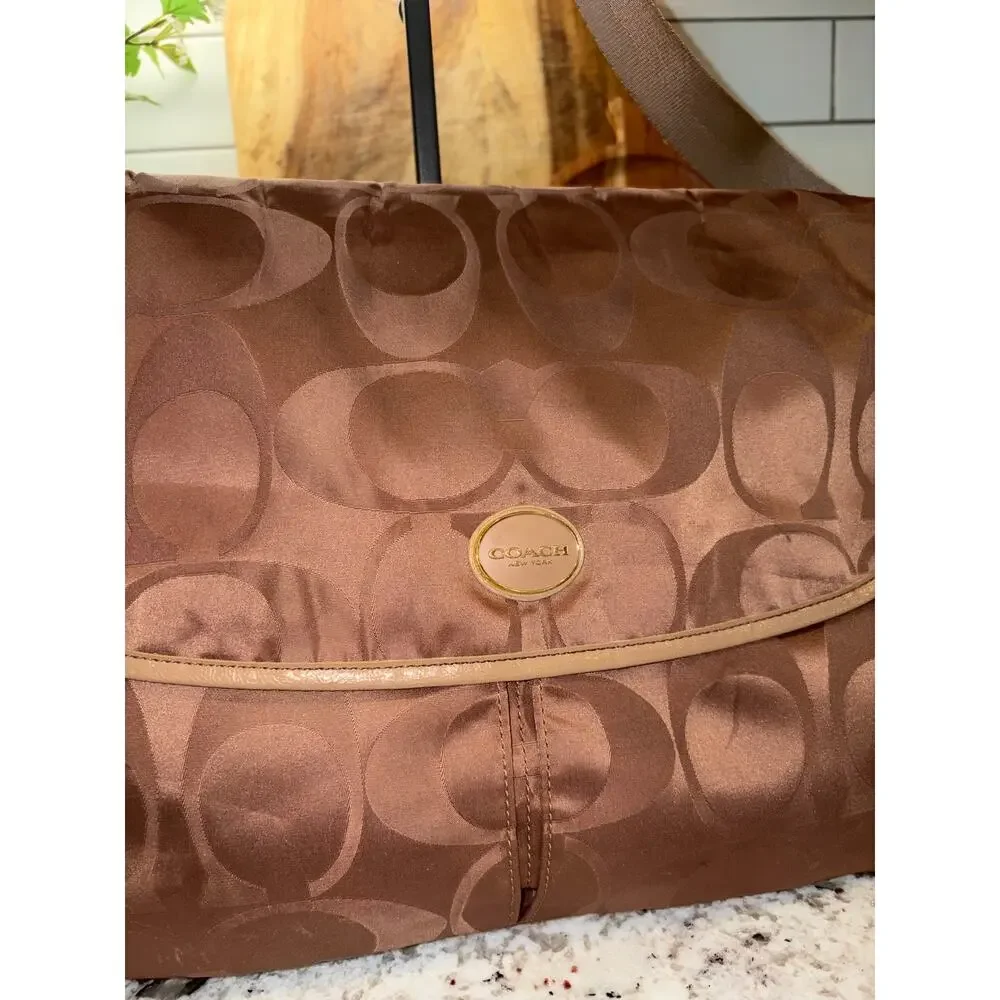 Coach Brown Signature Canvas Computer Messenger Bag READ